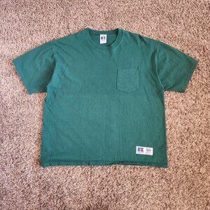 Vintage Russell Athletic Blank T-Shirt Green Classic Fit Minimalist Essentials